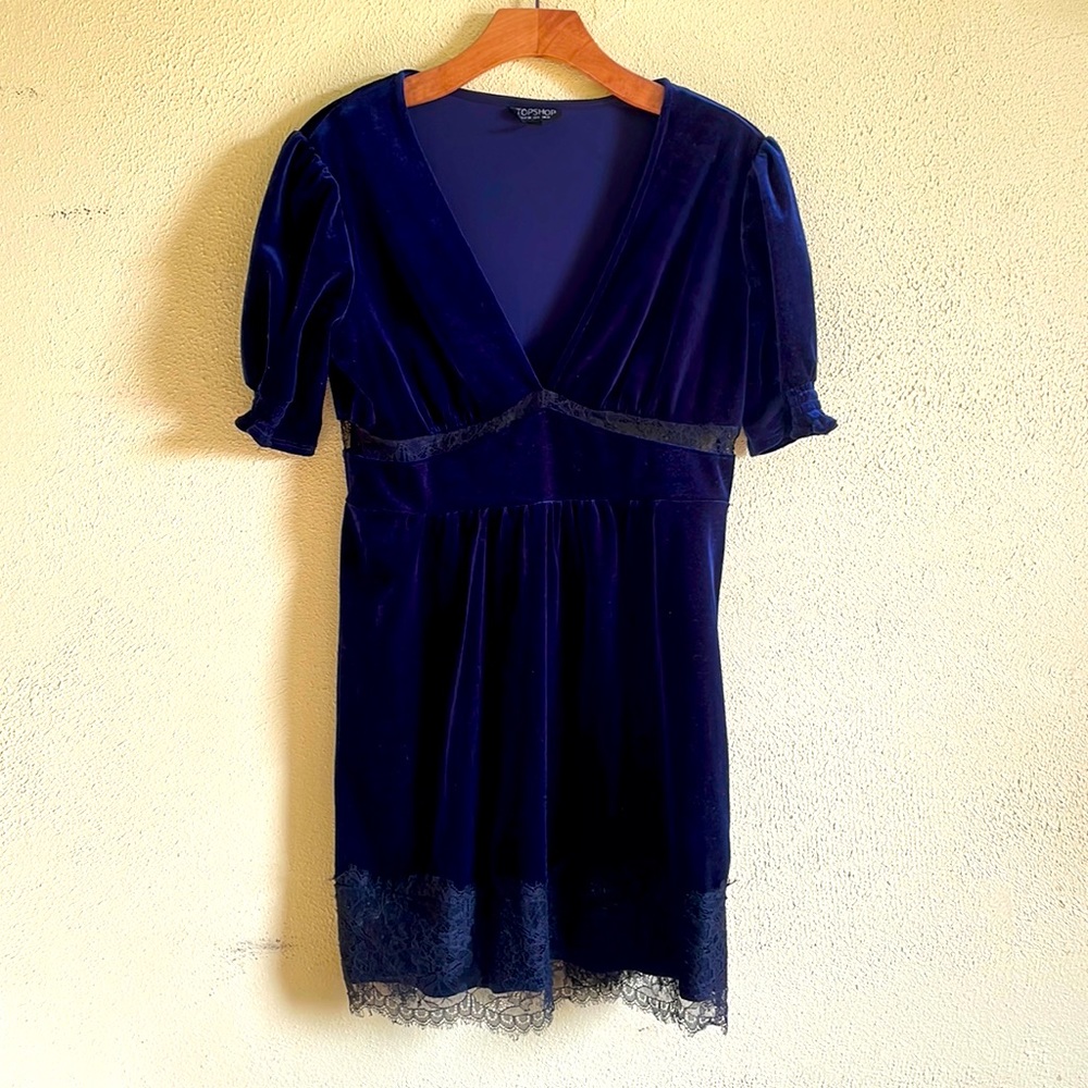 Grunge Blue Velvet Babydoll Dress